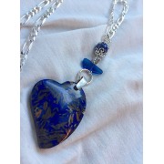 650 collier longue chaine argent sterling, pendentif coeur lapis lazuli, amethyste